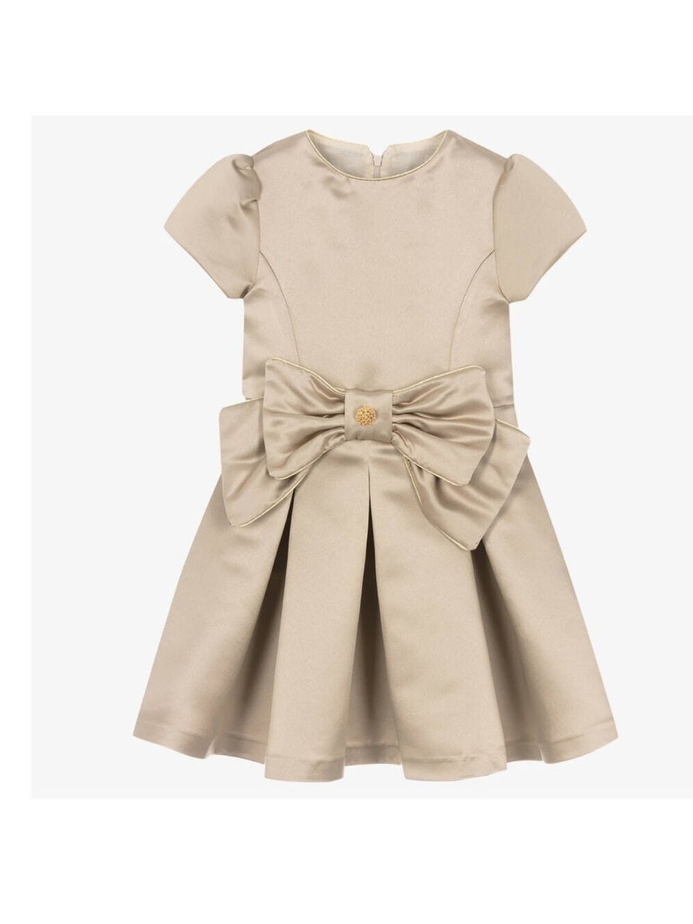 𝅺girls Beige Satin Bow Dress